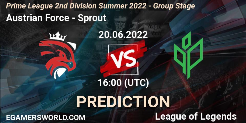 Austrian Force - Sprout: прогноз. 20.06.2022 at 16:00, LoL, Prime League 2nd Division Summer 2022 - Group Stage