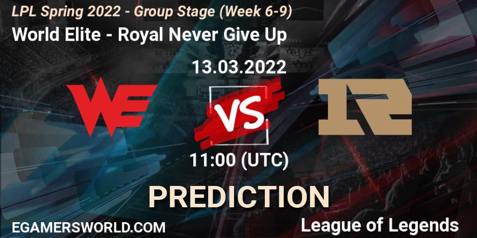 World Elite - Royal Never Give Up: прогноз. 13.03.2022 at 12:00, LoL, LPL Spring 2022 - Group Stage (Week 6-9)