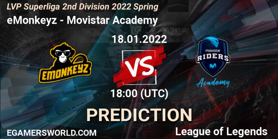 eMonkeyz - Movistar Academy: прогноз. 19.01.2022 at 18:00, LoL, LVP Superliga 2nd Division 2022 Spring