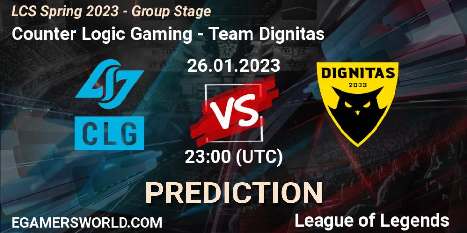 Counter Logic Gaming - Team Dignitas: прогноз. 27.01.2023 at 01:15, LoL, LCS Spring 2023 - Group Stage