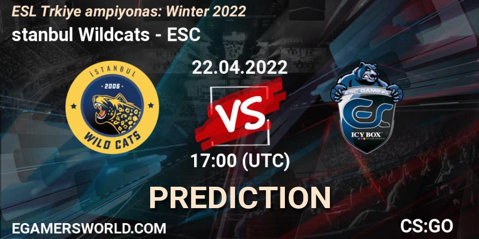 İstanbul Wildcats - ESC: прогноз. 22.04.2022 at 17:00, Counter-Strike (CS2), ESL Türkiye Şampiyonası: Winter 2022