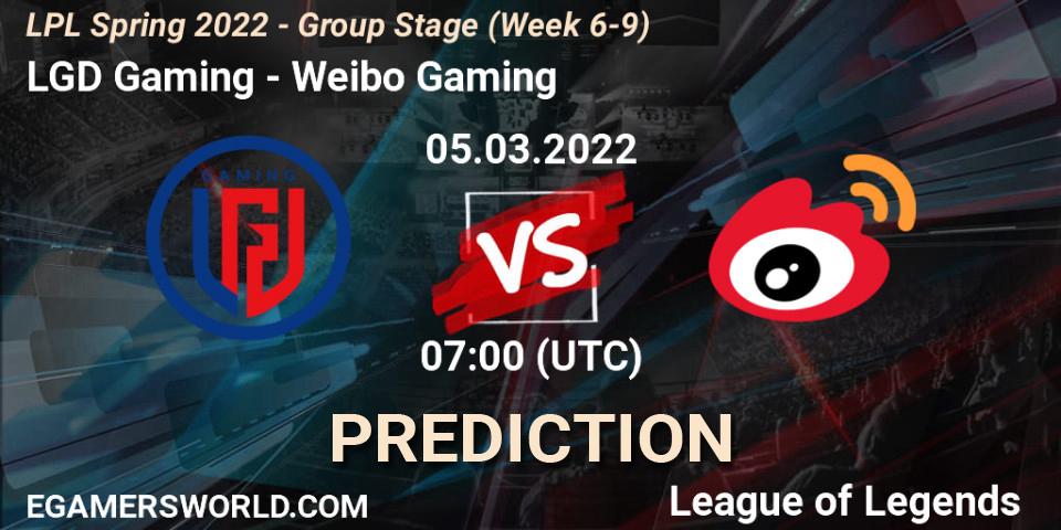 LGD Gaming - Weibo Gaming: прогноз. 05.03.2022 at 07:00, LoL, LPL Spring 2022 - Group Stage (Week 6-9)