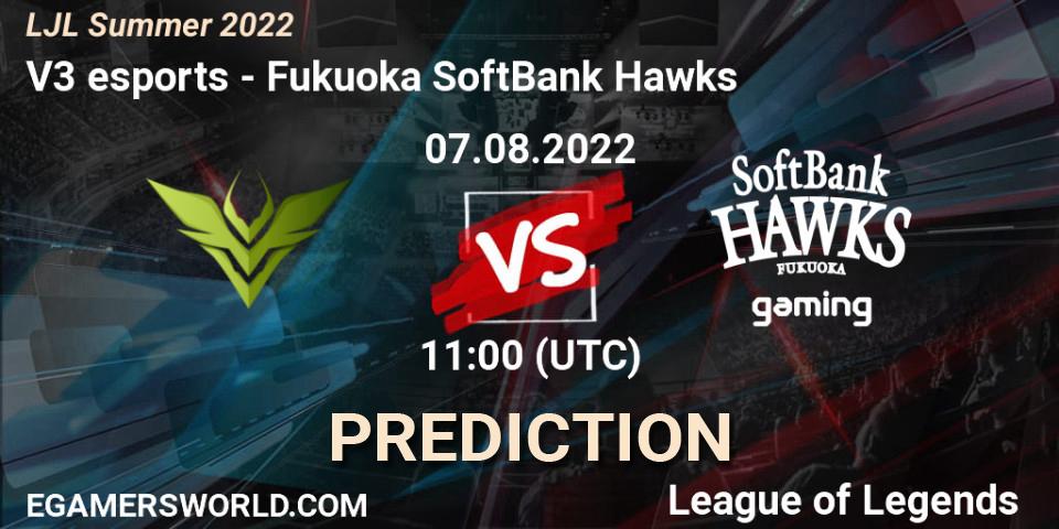 V3 esports - Fukuoka SoftBank Hawks: прогноз. 07.08.2022 at 11:00, LoL, LJL Summer 2022