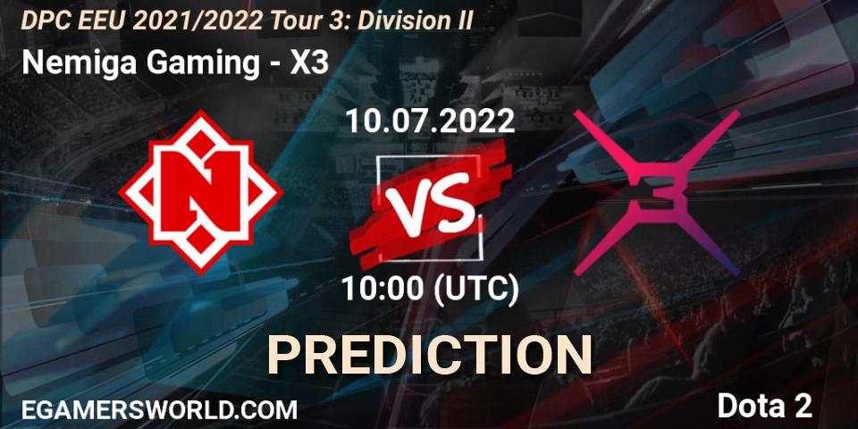 Nemiga Gaming - X3: прогноз. 10.07.2022 at 10:00, Dota 2, DPC EEU 2021/2022 Tour 3: Division II