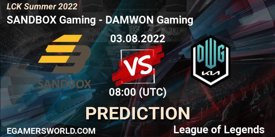 SANDBOX Gaming - DAMWON Gaming: прогноз. 03.08.2022 at 08:00, LoL, LCK Summer 2022