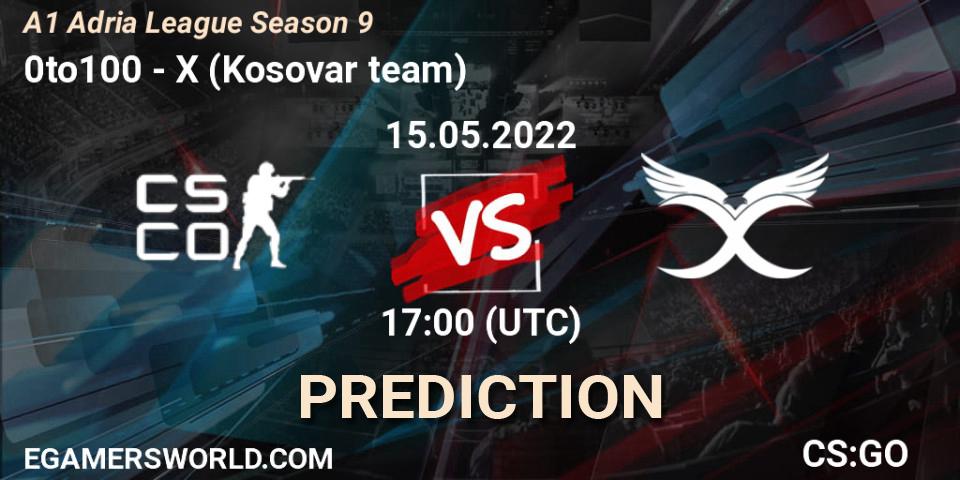 0to100 - X (Kosovar team): прогноз. 15.05.2022 at 17:00, Counter-Strike (CS2), A1 Adria League Season 9