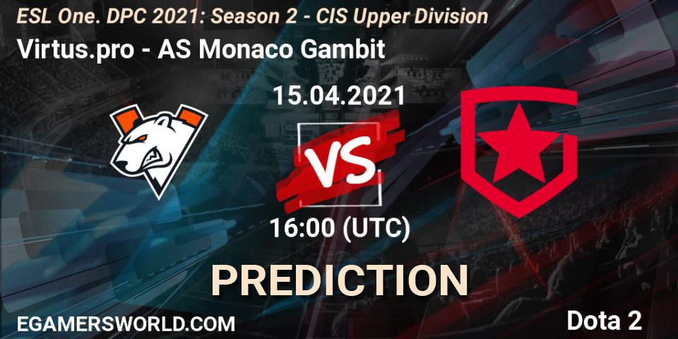 Virtus.pro - AS Monaco Gambit: прогноз. 15.04.21, Dota 2, ESL One. DPC 2021: Season 2 - CIS Upper Division