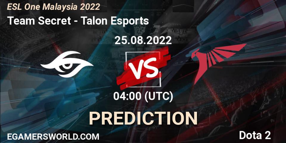 Team Secret - Talon Esports: прогноз. 25.08.22, Dota 2, ESL One Malaysia 2022
