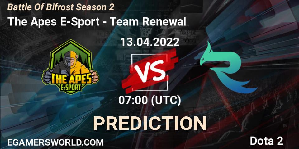 The Apes E-Sport - Team Renewal: прогноз. 13.04.2022 at 07:00, Dota 2, Battle Of Bifrost Season 2