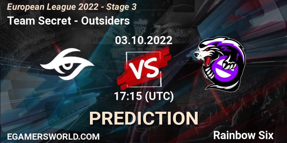 Team Secret - Outsiders: прогноз. 03.10.2022 at 17:15, Rainbow Six, European League 2022 - Stage 3