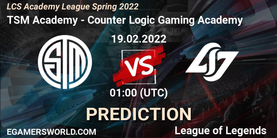 TSM Academy - Counter Logic Gaming Academy: прогноз. 19.02.2022 at 00:55, LoL, LCS Academy League Spring 2022