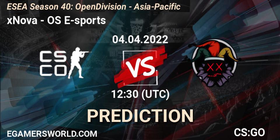 xNova - OS E-sports: прогноз. 04.04.2022 at 12:30, Counter-Strike (CS2), ESEA Season 40: Open Division - Asia-Pacific