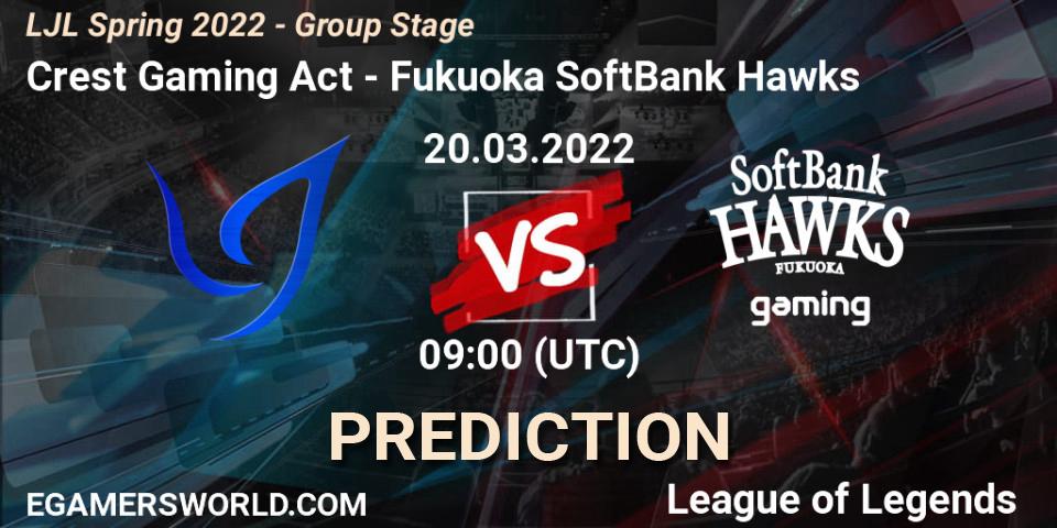Crest Gaming Act - Fukuoka SoftBank Hawks: прогноз. 20.03.2022 at 09:00, LoL, LJL Spring 2022 - Group Stage