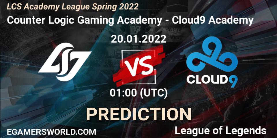 Counter Logic Gaming Academy - Cloud9 Academy: прогноз. 20.01.2022 at 01:00, LoL, LCS Academy League Spring 2022