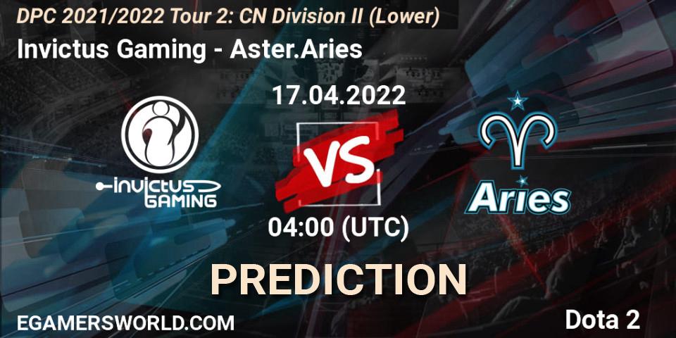 Invictus Gaming - Aster.Aries: прогноз. 17.04.2022 at 04:02, Dota 2, DPC 2021/2022 Tour 2: CN Division II (Lower)