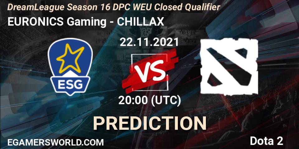 EURONICS Gaming - CHILLAX: прогноз. 22.11.2021 at 21:05, Dota 2, DPC 2022 Season 1: Euro - Closed Qualifier (DreamLeague Season 16)