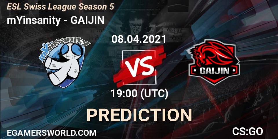 mYinsanity - GAIJIN: прогноз. 08.04.2021 at 19:00, Counter-Strike (CS2), ESL Swiss League Season 5