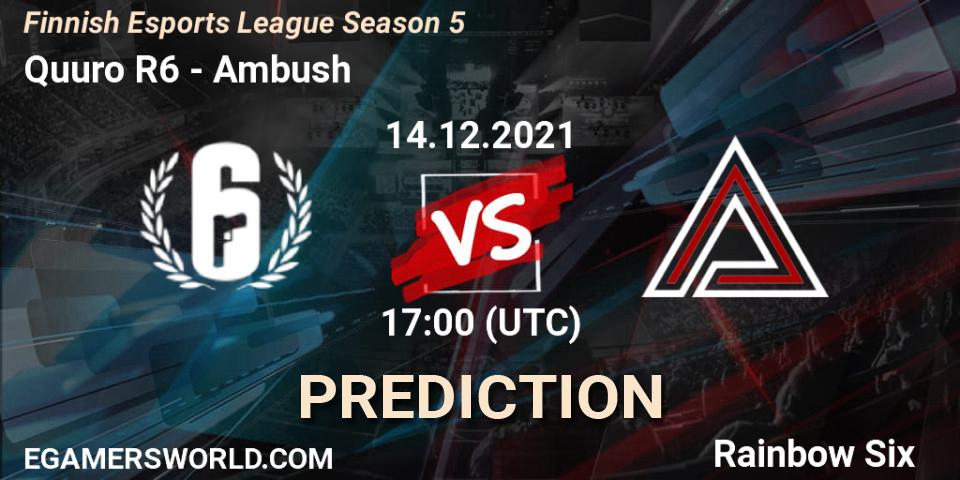 Quuro R6 - Ambush: прогноз. 14.12.2021 at 17:00, Rainbow Six, Finnish Esports League Season 5
