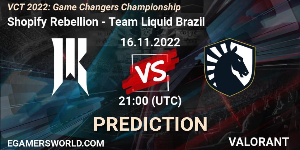 Shopify Rebellion - Team Liquid Brazil: прогноз. 17.11.2022 at 14:15, VALORANT, VCT 2022: Game Changers Championship