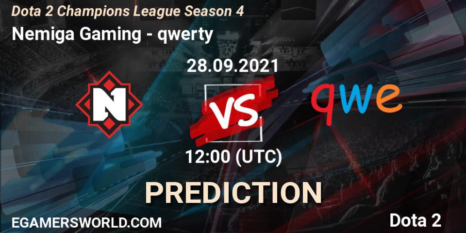 Nemiga Gaming - qwerty: прогноз. 28.09.2021 at 12:01, Dota 2, Dota 2 Champions League Season 4