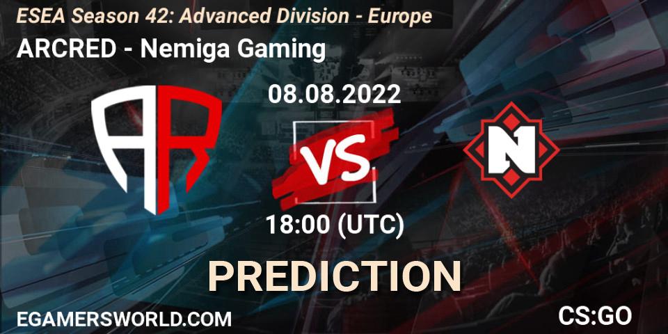 ARCRED - Nemiga Gaming: прогноз. 12.09.2022 at 15:00, Counter-Strike (CS2), ESEA Season 42: Advanced Division - Europe