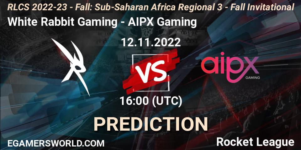 White Rabbit Gaming - AIPX Gaming: прогноз. 12.11.2022 at 16:00, Rocket League, RLCS 2022-23 - Fall: Sub-Saharan Africa Regional 3 - Fall Invitational