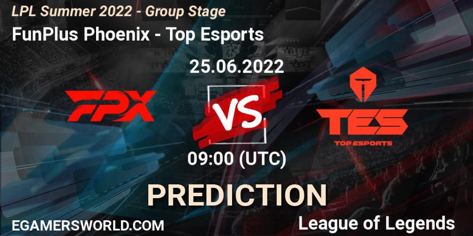 FunPlus Phoenix - Top Esports: прогноз. 25.06.2022 at 10:00, LoL, LPL Summer 2022 - Group Stage