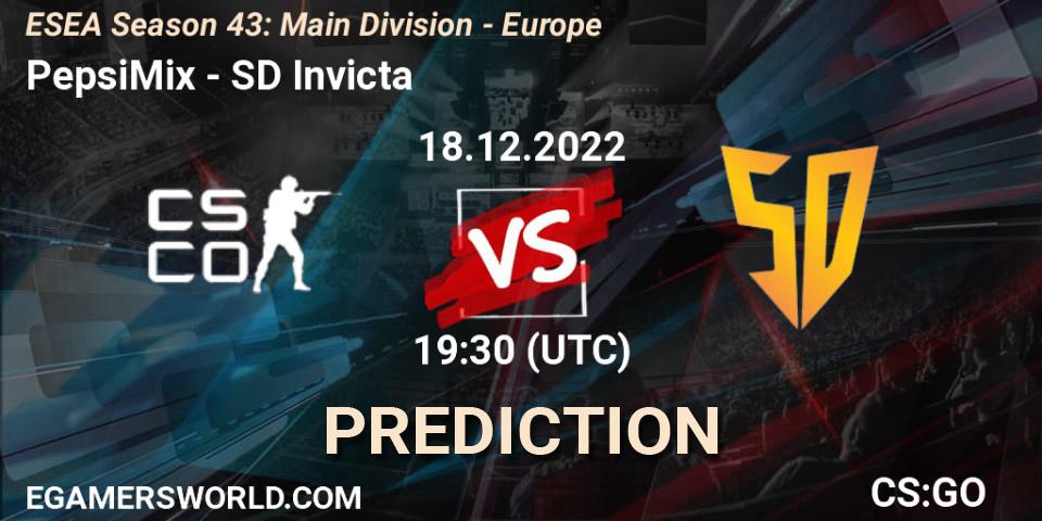 PepsiMix - SD Invicta: прогноз. 19.12.2022 at 18:00, Counter-Strike (CS2), ESEA Season 43: Main Division - Europe