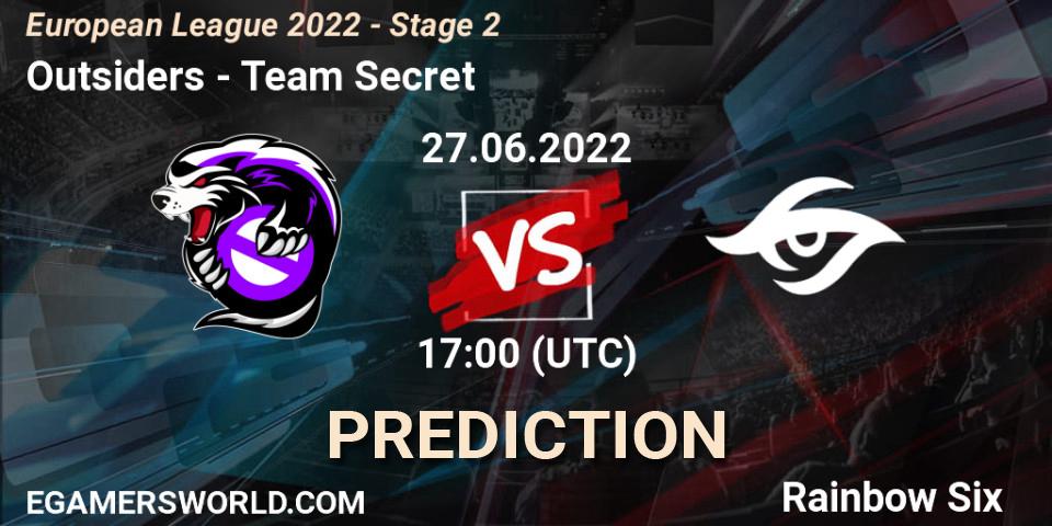 Outsiders - Team Secret: прогноз. 27.06.2022 at 16:00, Rainbow Six, European League 2022 - Stage 2
