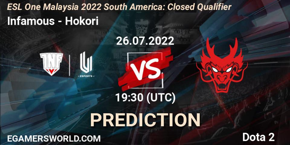 Infamous - Hokori: прогноз. 26.07.22, Dota 2, ESL One Malaysia 2022 South America: Closed Qualifier