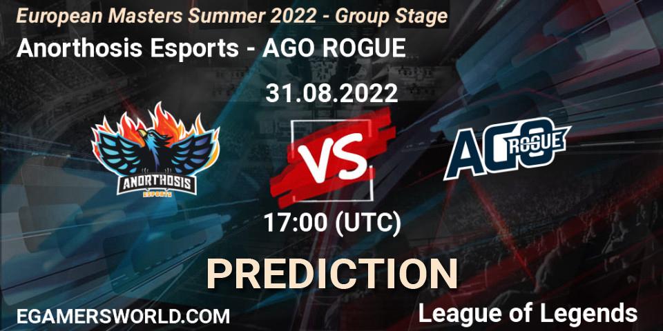 Anorthosis Esports - AGO ROGUE: прогноз. 31.08.22, LoL, European Masters Summer 2022 - Group Stage