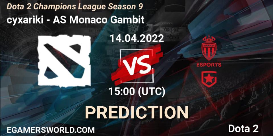 KA4KANARSKIE CYXARIKI - AS Monaco Gambit: прогноз. 14.04.2022 at 15:39, Dota 2, Dota 2 Champions League Season 9