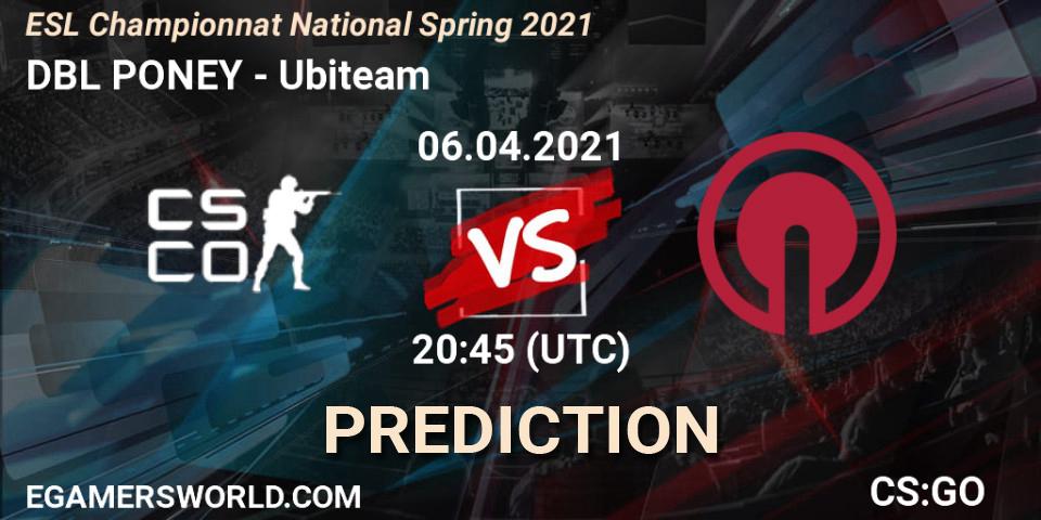 DBL PONEY - Ubiteam: прогноз. 13.04.2021 at 20:00, Counter-Strike (CS2), ESL Championnat National Spring 2021