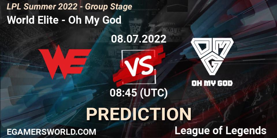 World Elite - Oh My God: прогноз. 08.07.2022 at 09:00, LoL, LPL Summer 2022 - Group Stage