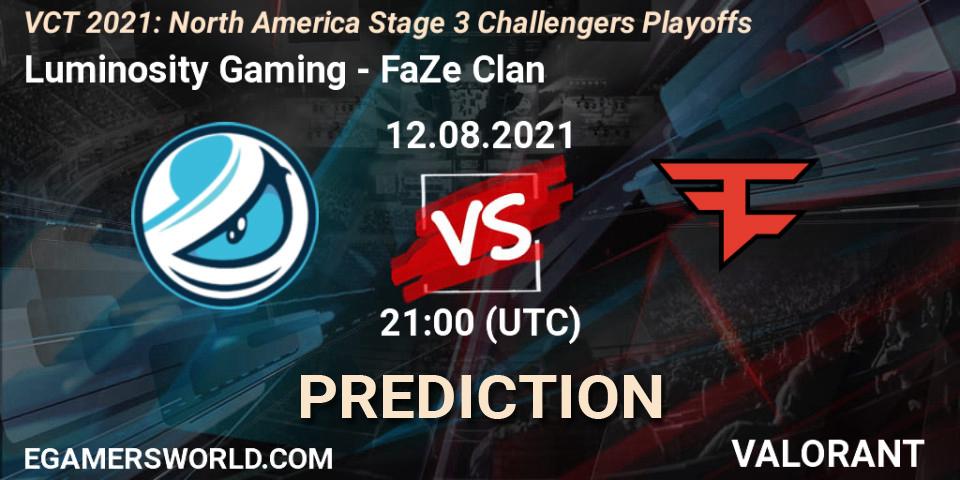 Luminosity Gaming - FaZe Clan: прогноз. 12.08.2021 at 21:00, VALORANT, VCT 2021: North America Stage 3 Challengers Playoffs