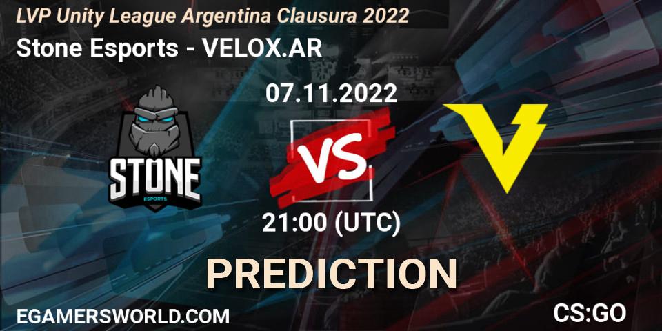 Stone Esports - VELOX.AR: прогноз. 07.11.2022 at 21:00, Counter-Strike (CS2), LVP Unity League Argentina Clausura 2022