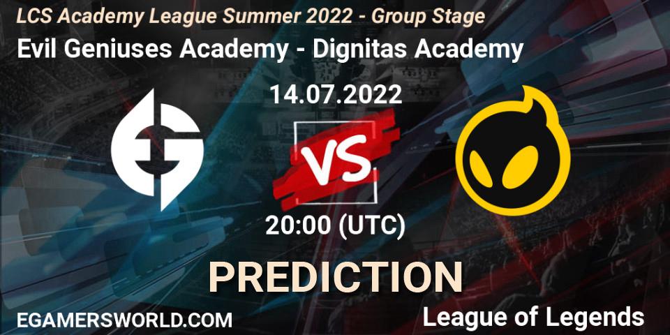 Evil Geniuses Academy - Dignitas Academy: прогноз. 14.07.22, LoL, LCS Academy League Summer 2022 - Group Stage