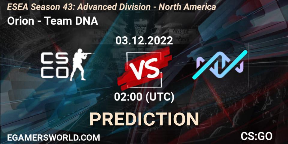 Orion - Team DNA: прогноз. 03.12.22, CS2 (CS:GO), ESEA Season 43: Advanced Division - North America