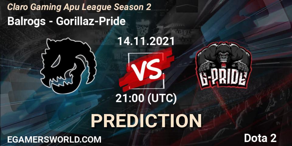 Balrogs - Gorillaz-Pride: прогноз. 14.11.2021 at 21:00, Dota 2, Claro Gaming Apu League Season 2