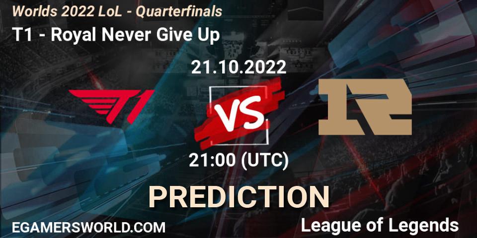 T1 - Royal Never Give Up: прогноз. 21.10.22, LoL, Worlds 2022 LoL - Quarterfinals