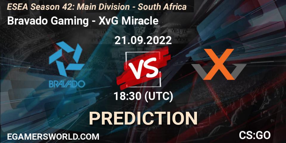 Bravado Gaming - XvG Miracle: прогноз. 21.09.2022 at 18:30, Counter-Strike (CS2), ESEA Season 42: Main Division - South Africa