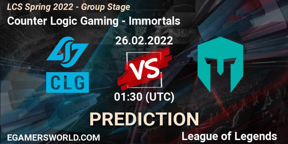 Counter Logic Gaming - Immortals: прогноз. 26.02.2022 at 01:30, LoL, LCS Spring 2022 - Group Stage