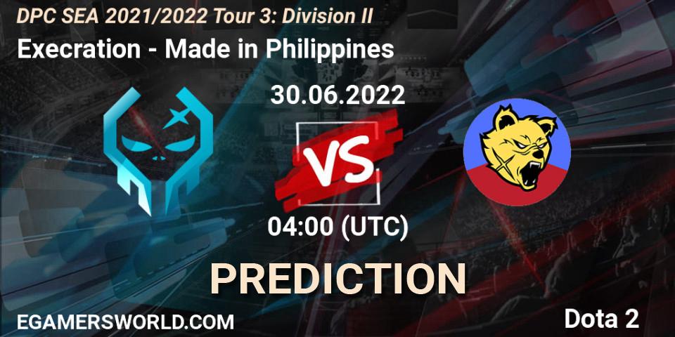 Execration - Made in Philippines: прогноз. 30.06.2022 at 04:02, Dota 2, DPC SEA 2021/2022 Tour 3: Division II