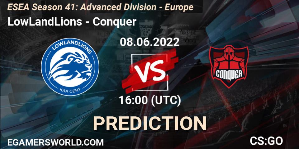 LowLandLions - Conquer: прогноз. 08.06.2022 at 16:00, Counter-Strike (CS2), ESEA Season 41: Advanced Division - Europe