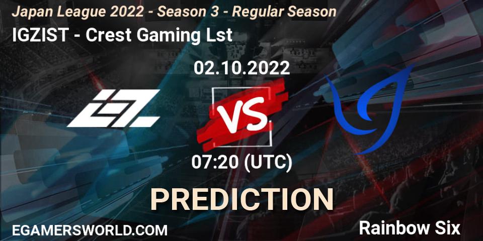 IGZIST - Crest Gaming Lst: прогноз. 02.10.2022 at 07:20, Rainbow Six, Japan League 2022 - Season 3 - Regular Season