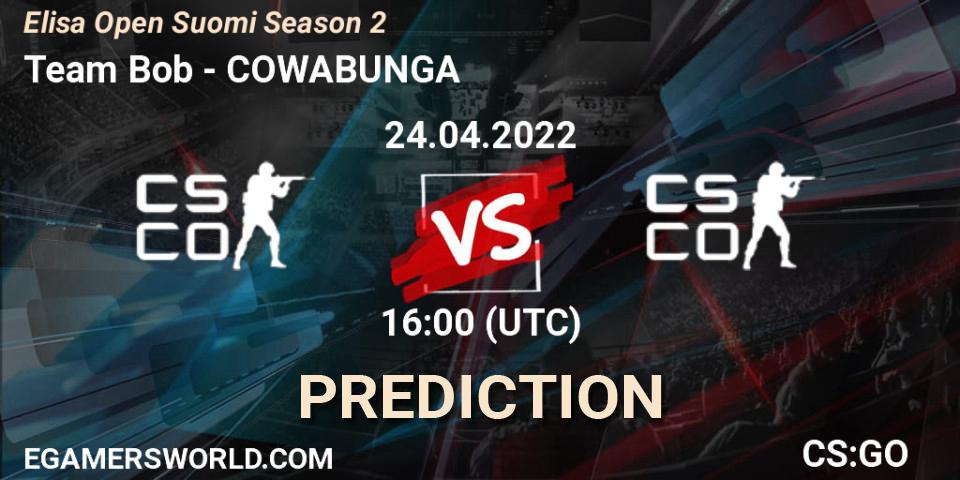 Team Bob - COWABUNGA: прогноз. 24.04.2022 at 16:00, Counter-Strike (CS2), Elisa Open Suomi Season 2