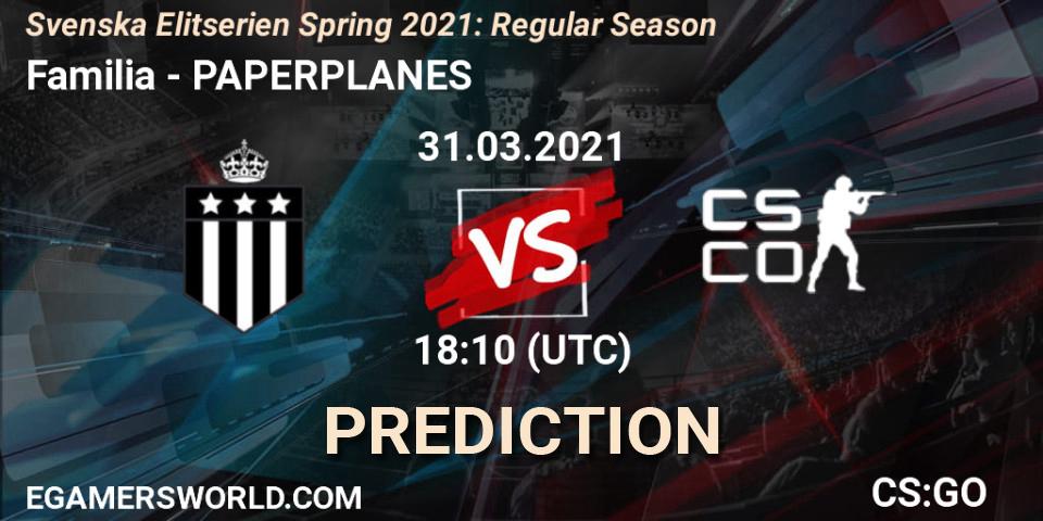 Familia - PAPERPLANES: прогноз. 31.03.2021 at 18:10, Counter-Strike (CS2), Svenska Elitserien Spring 2021: Regular Season