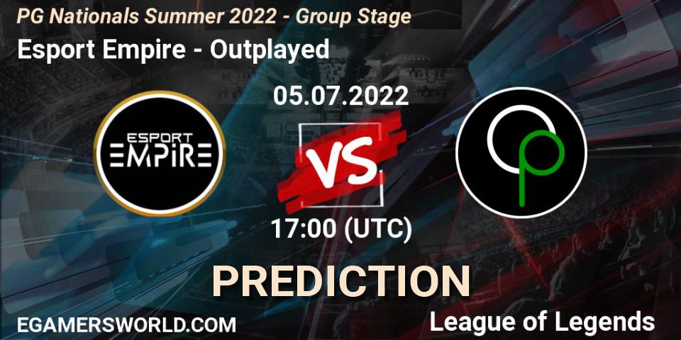 Esport Empire - Outplayed: прогноз. 05.07.2022 at 18:00, LoL, PG Nationals Summer 2022 - Group Stage