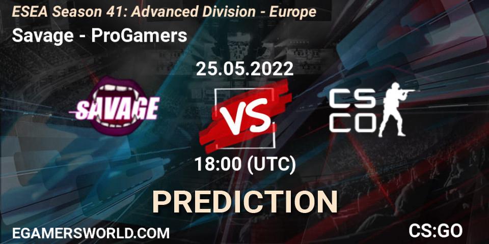 Savage - ProGamers: прогноз. 25.05.2022 at 18:00, Counter-Strike (CS2), ESEA Season 41: Advanced Division - Europe