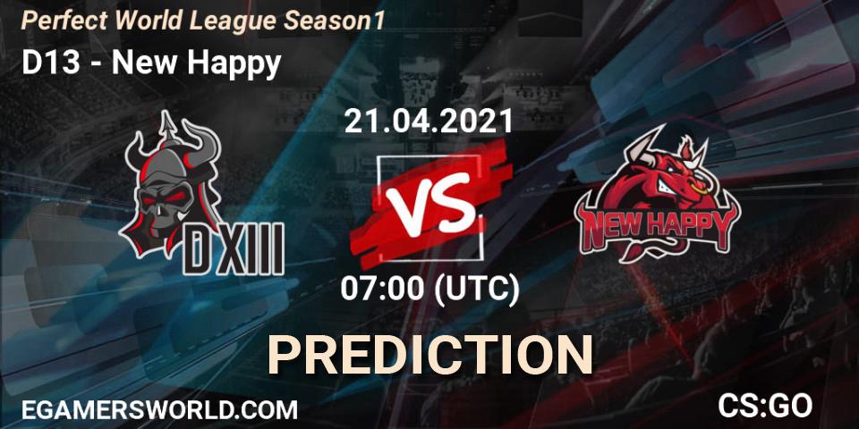 D13 - New Happy: прогноз. 21.04.2021 at 07:00, Counter-Strike (CS2), Perfect World League Season 1